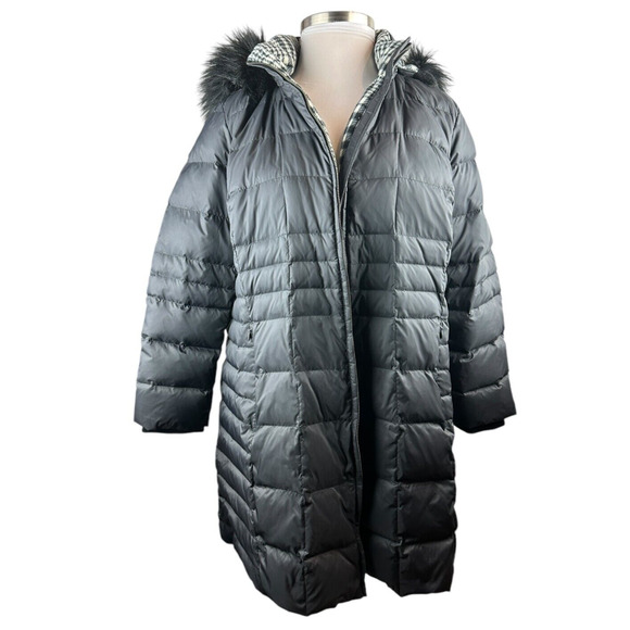Talbots Faux Fur Hooded Down Puffer Coat Black Full Zip Plus Size 3XP 3X Petite - Picture 2 of 14